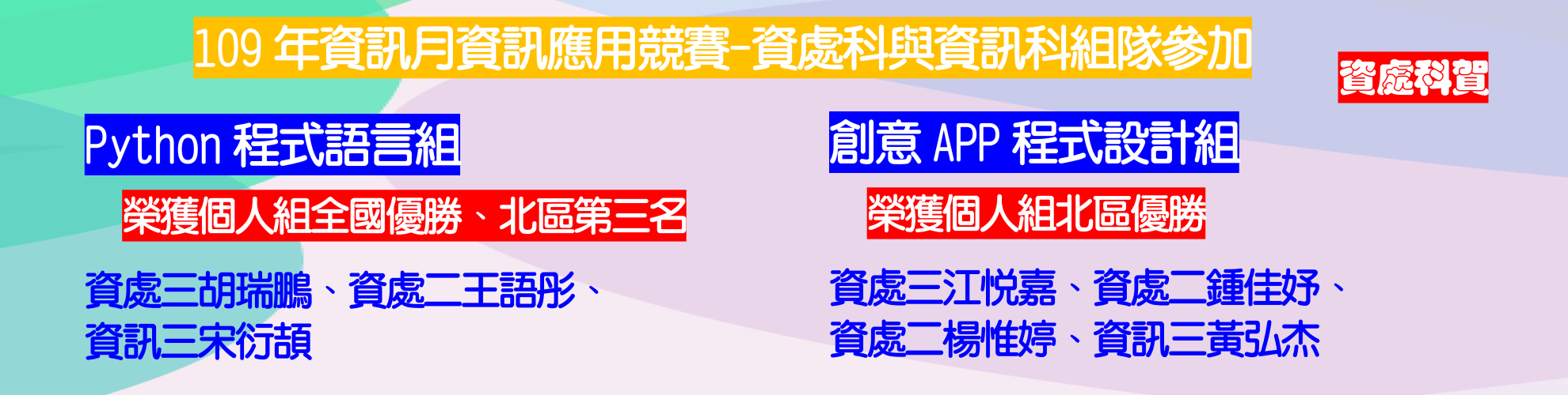 109資訊月資訊應用競賽個人組名次